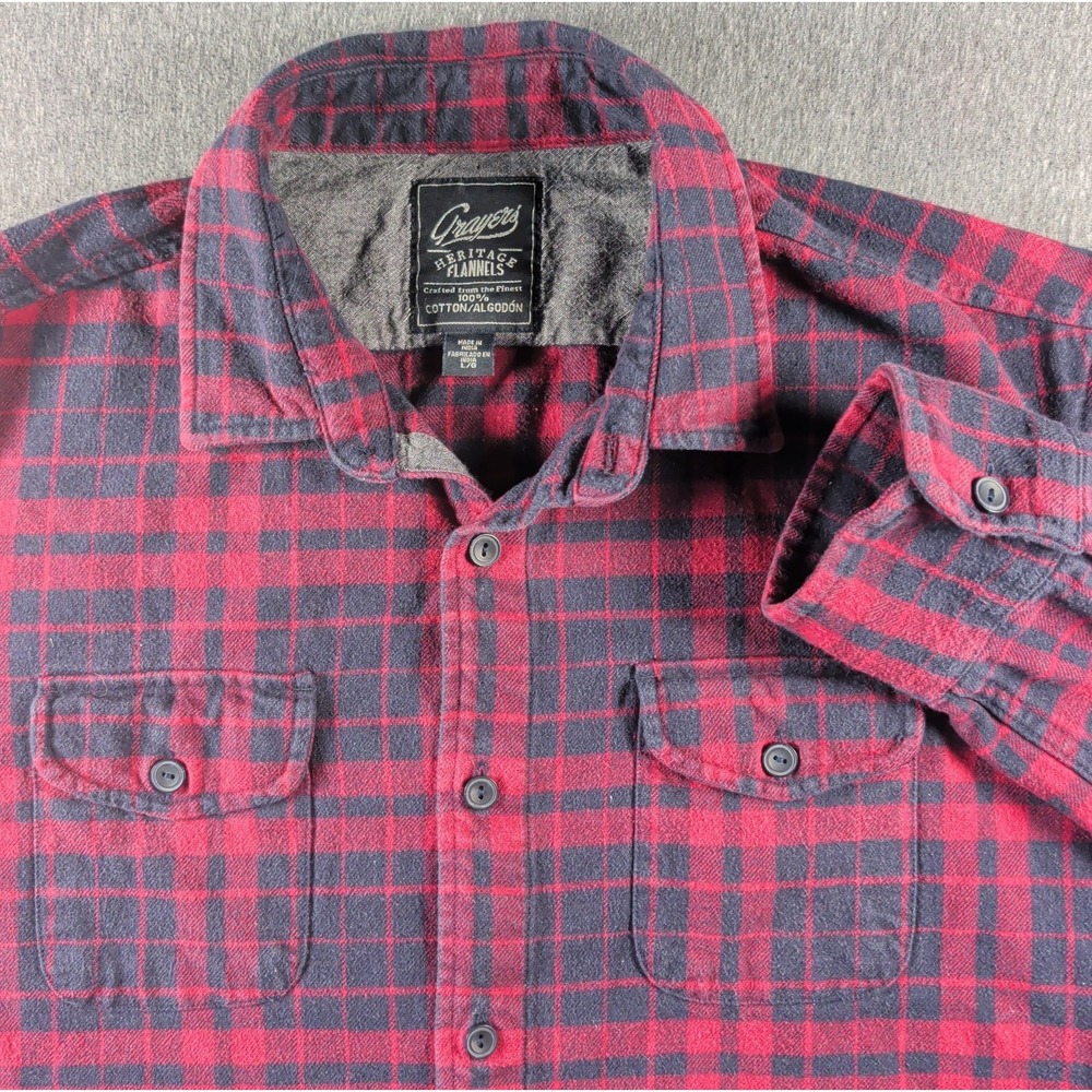 Grayers Heritage Plaid Flannel Shirt Sz L Red Black Button Pockets Gorpcore Y2K